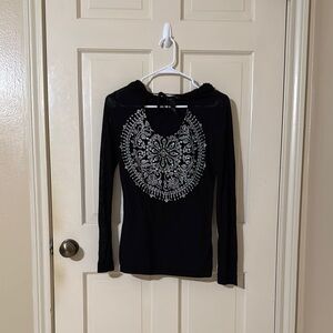 INC International Concepts Black Fitted Embellished Blouse